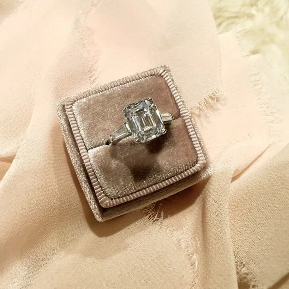 4CT Emerald Cut & Baguette Three Stone Engagement Ring - Picture 7 of 13